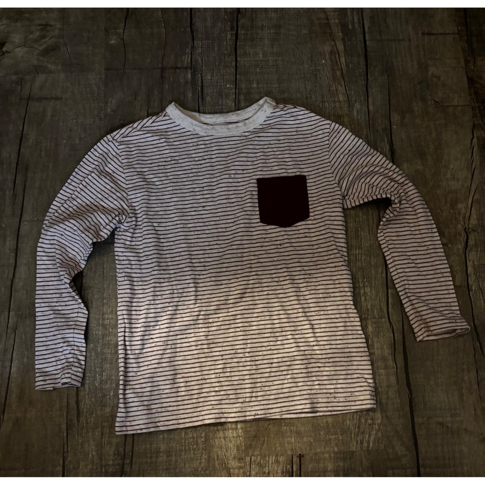 Cat Jack‎ Kids Long Sleeve Striped Pocket Tee Size XS 4 5 Red White Speckled